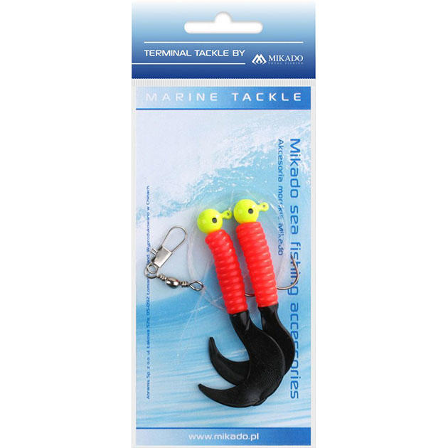Морская оснастка Mikado на треску PILK TWIST JIGHEAD RIG 5.5см, 3г. (2шт.) крючки №1/0 красно-чёрный