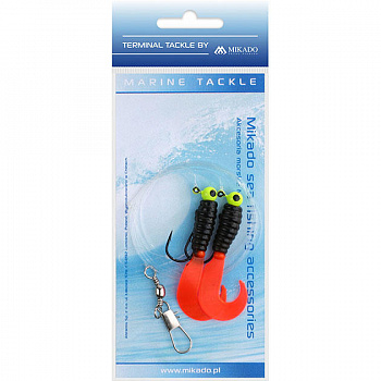 Морская оснастка Mikado на треску PILK TWIST JIGHEAD RIG 5.5см, 3 г. (2 шт.) крючки №1 красно-чёрный